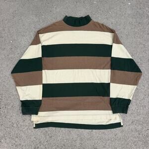 Vintage 90s Gap Mock Neck Striped Longsleeve Shirt Sz L Made In USA Kanye West